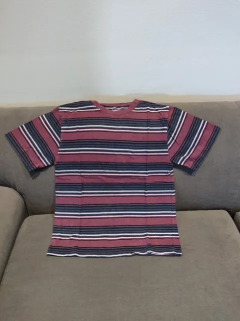FADED GLORY BOYS' Maroon/Gray Striped 100% Cotton Short Sleeve T-shirt ...