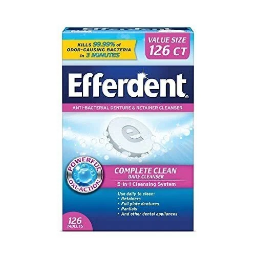 Efferdent Anti-Bacterial Denture Cleanser Tablets, Complete Clean, 126 Tablets