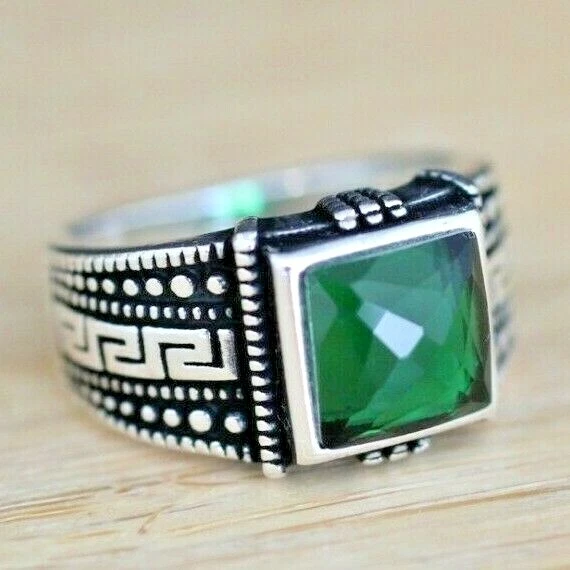 Bague argent online emeraude homme