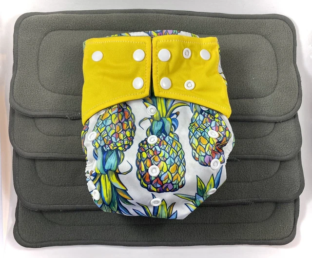 Cloth Diaper 4 Inserts Washable Adjustable Snap Fit Unisex Reusable Set 5pc Lot