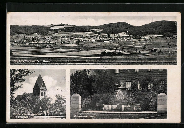 AK Wehr / Brohltal, Totalansicht, Kirche und Kriegerdenkmal