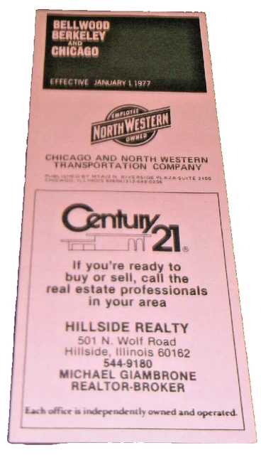 January 1977 C&Nw Chicago & North Western Bellwood Illinois Public Timetable