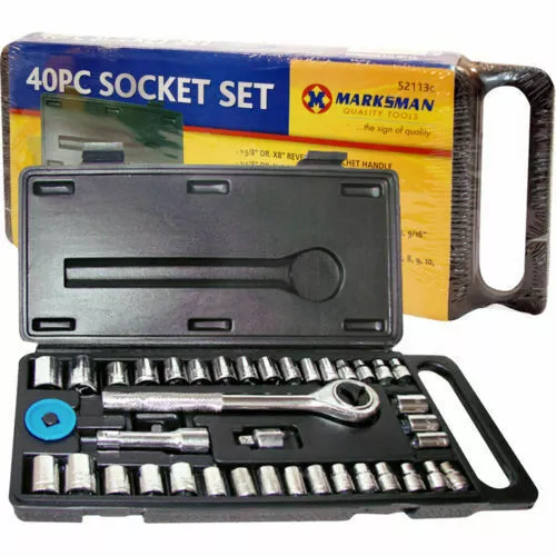 Professional 40pc 1/4" & 3/8" Socket Driver Set Metric Imperial Ratchet Bolts