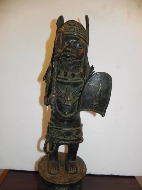 Arts of Africa - Bronze Palace Guard - Benin , Nigeria  - 19" Height x 5" Wide