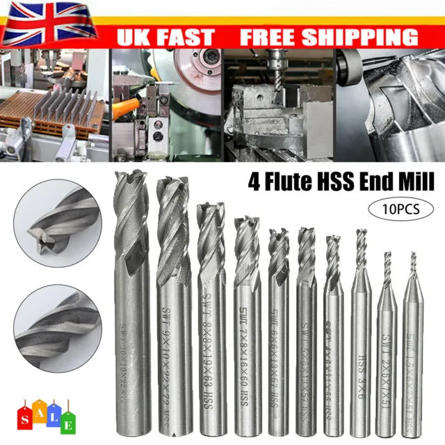 10X 1.5-6mm Solid Carbide End Mill 4 Flute TiAlN Milling Cutter Slot Drill Bits