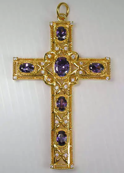 Amethyst Yellow Gold Bishop Cross Pectoral Pendant Bishop New Christian Costume