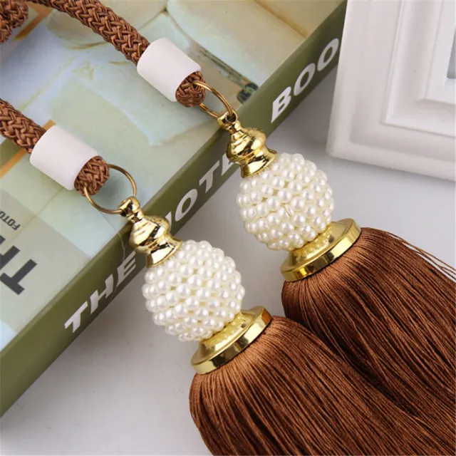 1PC Pearl Ball Braided Rope Curtain Tie Backs Hanging Tassels (2x)  Decoration