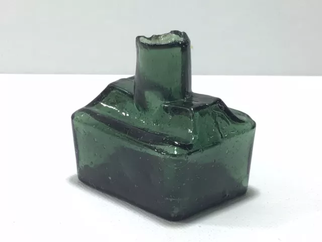 Nice DARK GREEN Embossed MORRELLS Old Victorian BUBBLY BOAT SHAPED Ink Bottle