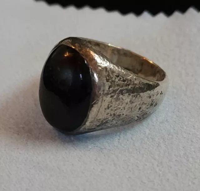 Sz 9.75 TAXCO MEXICO 925 Sterling Silver Oval Black Onyx Gemstone Men's Ring