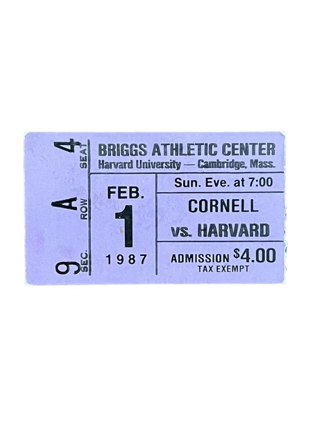 1987 Harvard vs. Cornell Men’s Basketball Ticket Stub Feb. 1 Briggs Athletic Ctr