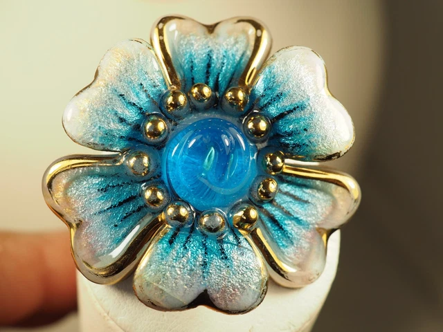 Grand Pendentif/broche émaux De Limoges Vintage Années 60 - Motif Fleurs, Signé