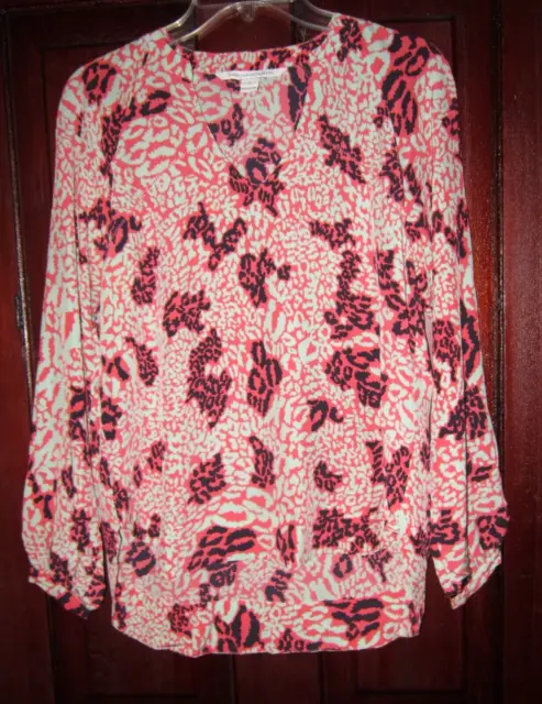 Diane von Furstenberg DVF 2 100% Silk Popover Tunic Top Blouse Shirt Maiko Print