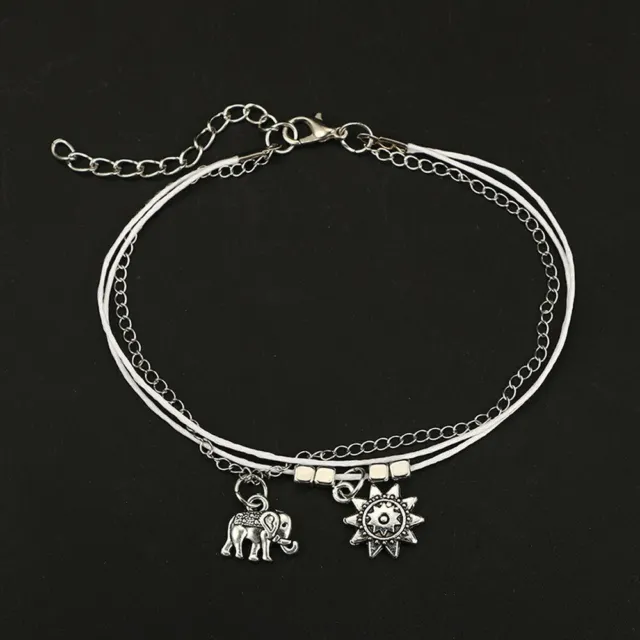 Bohemian Alloy Animal Foot Ornament Elephant Sun Multi-layer Leather Rope Anklet