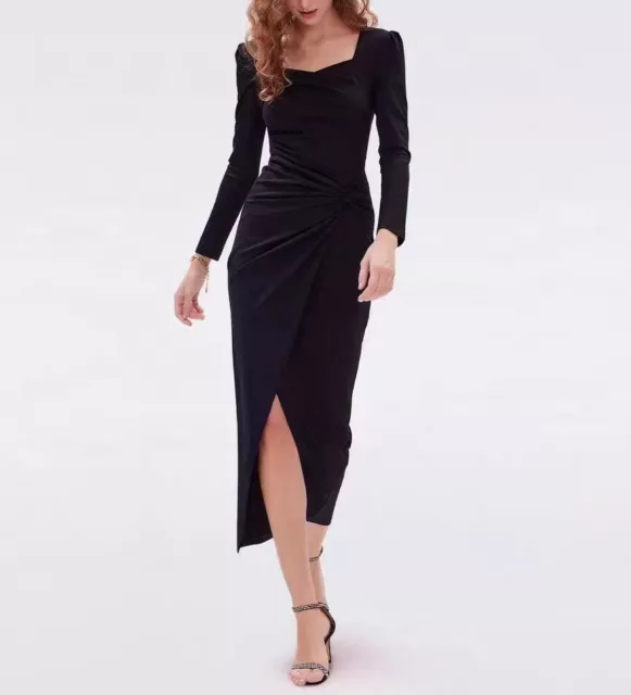 Diane von Furstenberg Viscose Stretched Long Sleeve Midi Dress Black