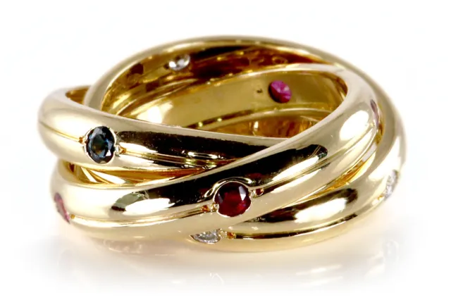 Cartier Vintage Trinity Ring Brillanten Rubin Saphir 750 Gelbgold [BRORS 19665]