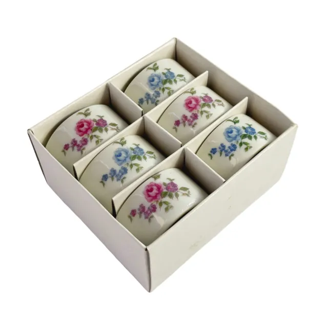 Vintage Porcelain Set of 6 Napkin Ring Serviette Holders, Floral Roses, Japan