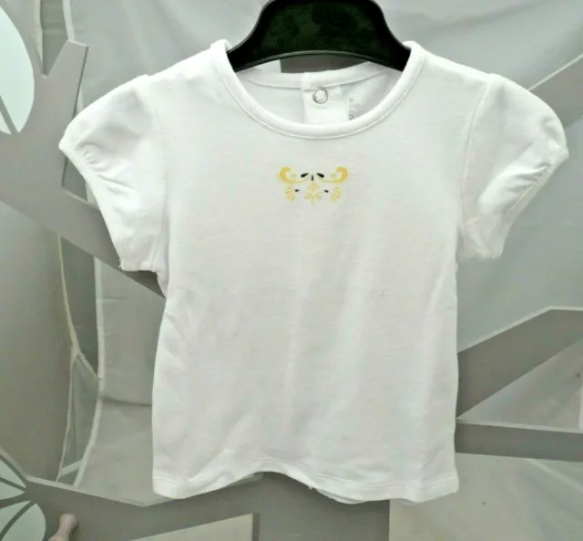 Sucre d'Orge tee-shirt blanc manche courte avec motif jaune fille 9 mois