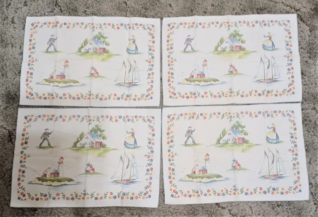 Juego de 4 manteles de tela vintage faro velero casa danesa pareja
