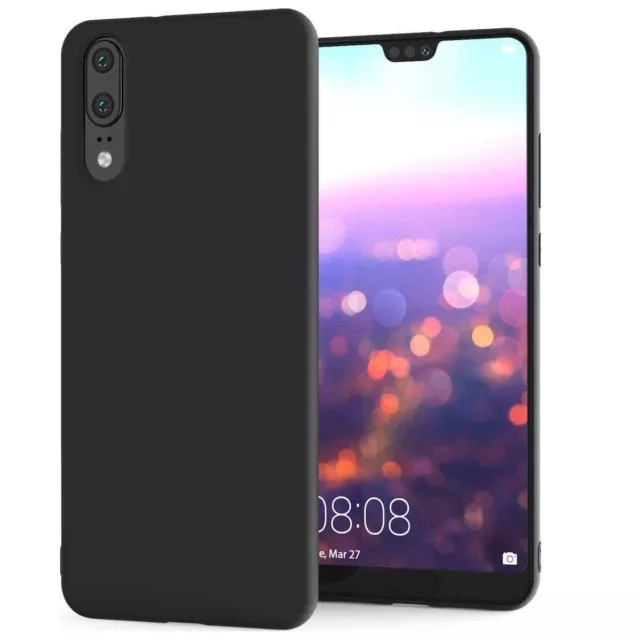 For Huawei P20 Black New Ultra Slim Soft Silicone TPU Matte Back Case Cover UK