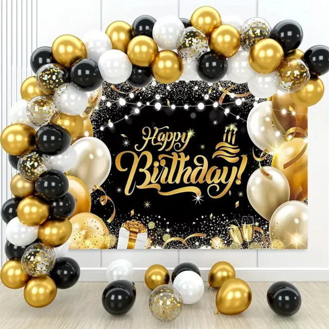 Black and Gold Balloons Garland Banner Fruit animal Theme Party black Birthday