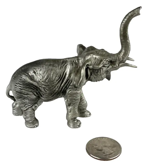 Hudson Pewter Elephant Miniature 3.5" tall Figurine Statute Trunk Up