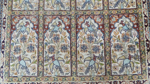 PERSAIN CARPET RUG HAND MADE Oriental SILK on Cotton Vintage 5ft 2" x 3ft 1" 3