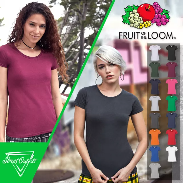 Womens Premium Short Sleeve T-Shirt Plain Soft Cotton Top Tee Fruit of the Loom