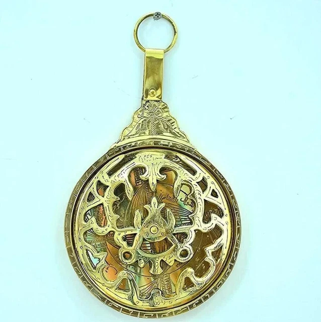 Astrolabio vintage de latón antiguo, calendario islámico árabe, globo...