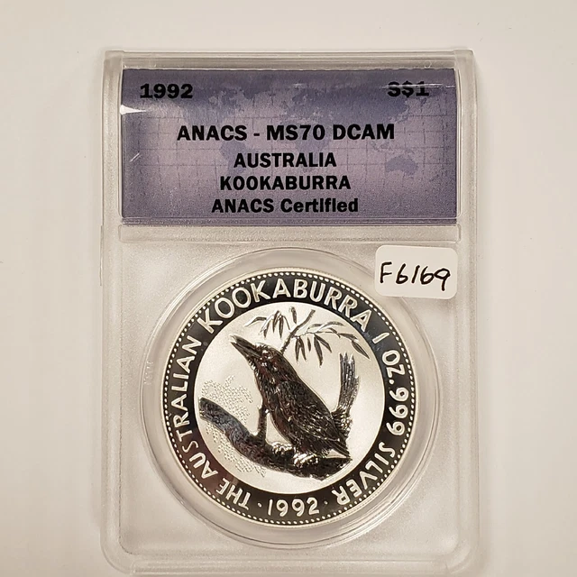 1992 $1 Australia Kookaburra 1 oz .999 Silver - ANACS MS 70 DCAM - SKU-F6169