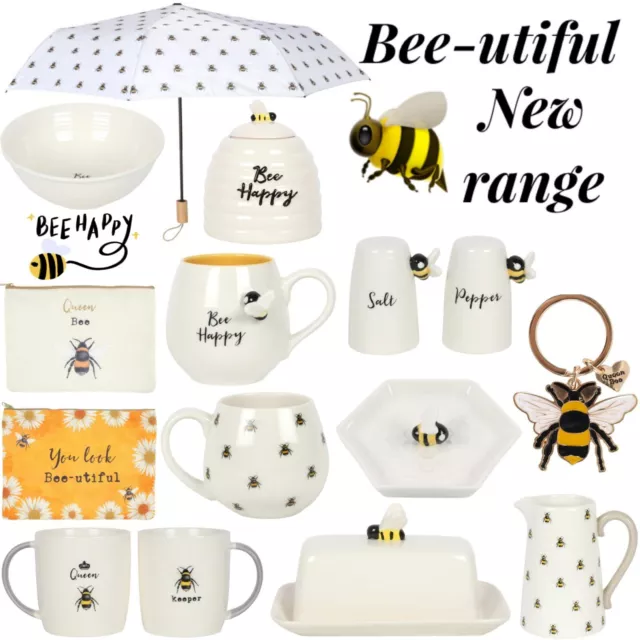 Bee-utiful be bee Ceramic Kitchen Cup Mug Set Jug Dish Bowl Keyring Umbrella NEW