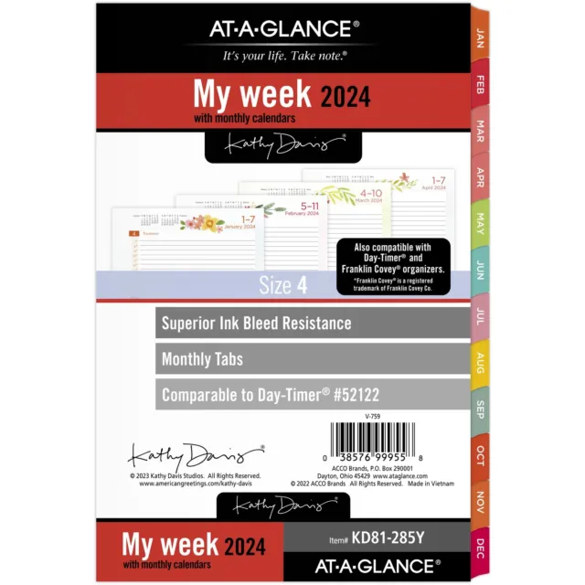 AT-A-GLANCE Kathy Davis 2024 Weekly Monthly Planner Refill Loose-Leaf Desk Size