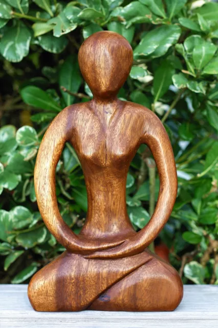 12" Wooden Abstract Figurine Statue Hand Carved Yoga Decor Sculpture Tranquility