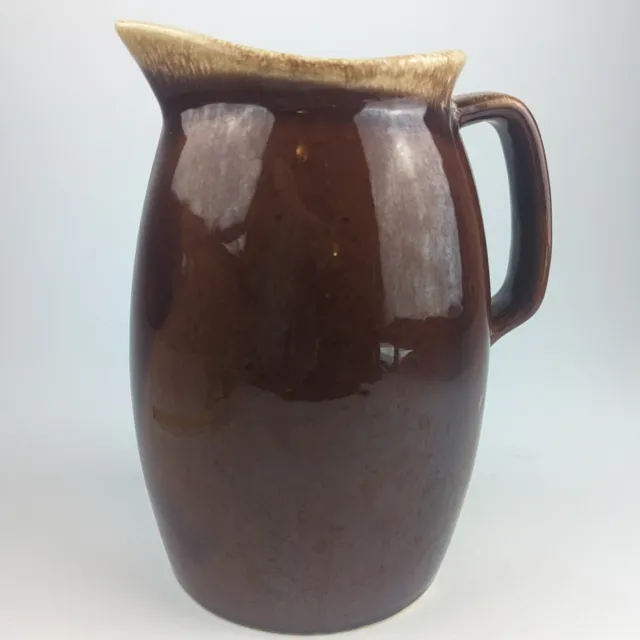 Hull Oven Proof USA Brown Drip Glaze Water Pitcher Jug 9" Tall Vintage Country