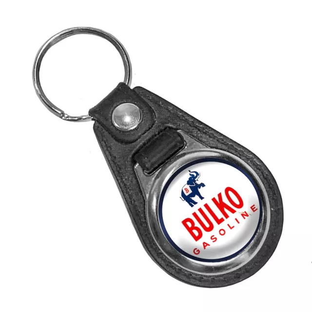 Bulko Gasoline Motor Oil Elephant Gas Synthetic Moto Round Faux Leather Key Ring