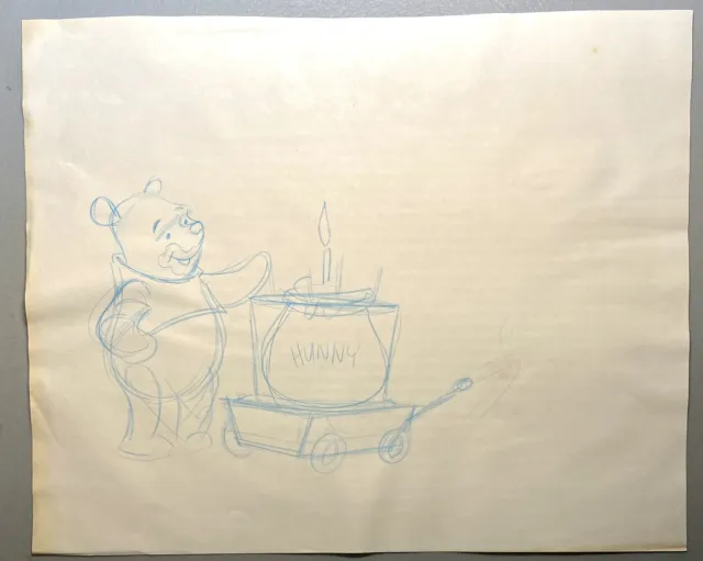 1990s Disney Animation Production Drawing Sketch Art Winnie The Pooh & Hunny Pot