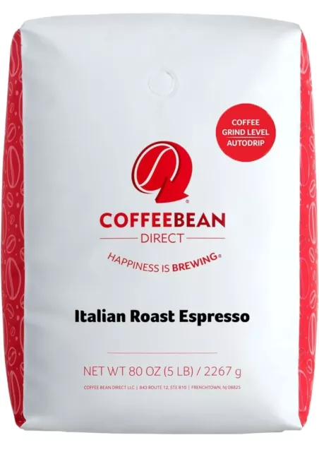 Coffee Bean Direct Italian Roast Espresso Ground Coffee, 5-Pound Bag Retails $49