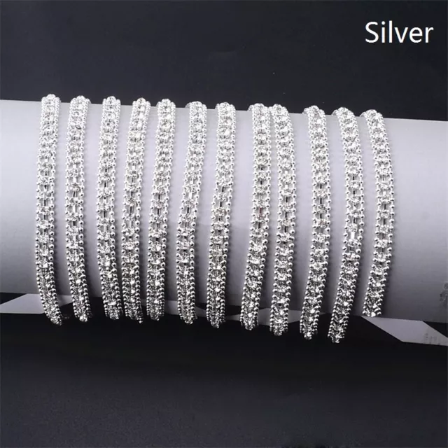 5 Yards Beaded Crystal Rhinestone Chain Ribbon Trim Sewing Applique DIY Shiny