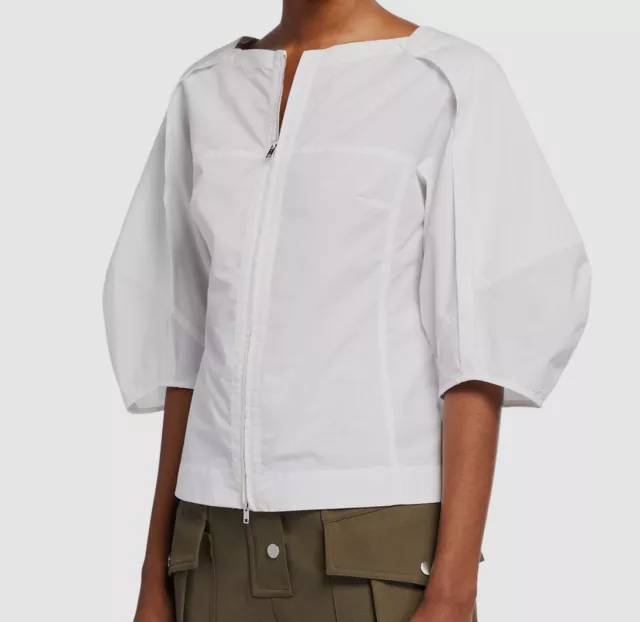 $295 3.1 Phillip Lim Women's White Puff-Sleeve Zip-Front Blouse Top Size 8