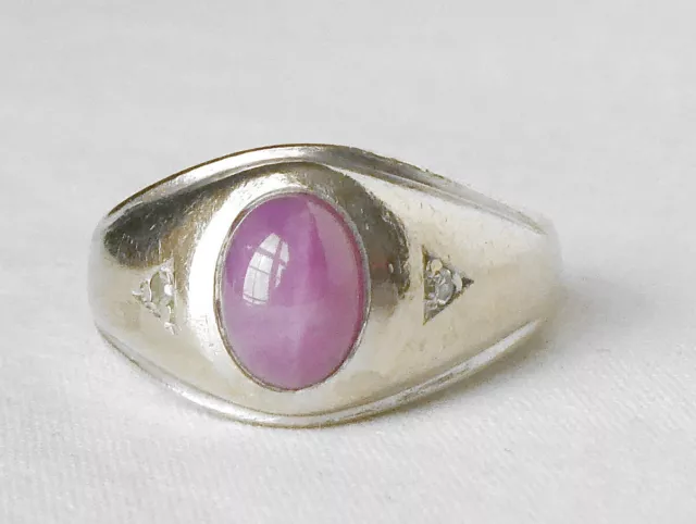 Vintage 14k White Gold Pink Star Sapphire Diamond Mens Unisex Ring 7g Sz 7.75