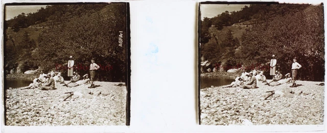 Family Landscape c1930 Photo Stereo Glass Plate Vintage P30L7n18 2