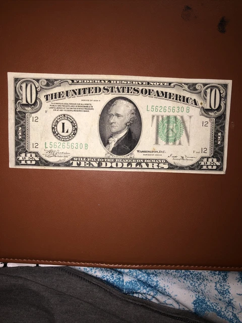1934 Series B $10 San Francisco Federal Reserve Note Light Green Seal