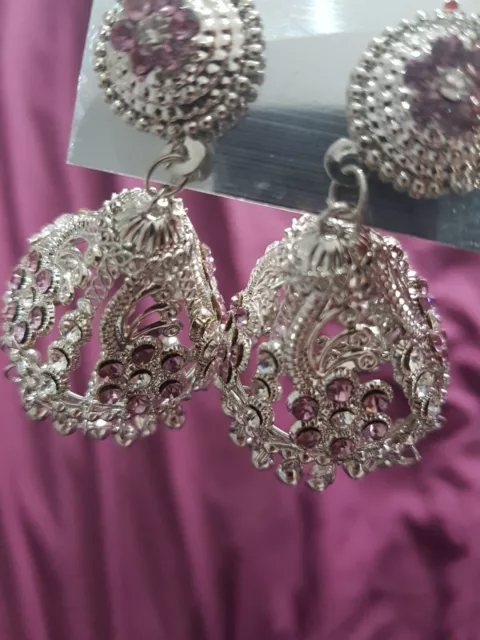 Ladies lilac silver chandelier dangly earrings, costume jewellery