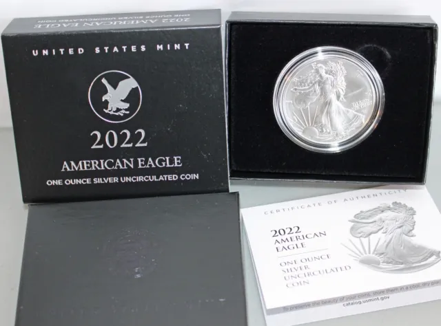 2022 W Uncirculated American Silver Eagle Dollar BU ASE Coin US Mint Box and COA