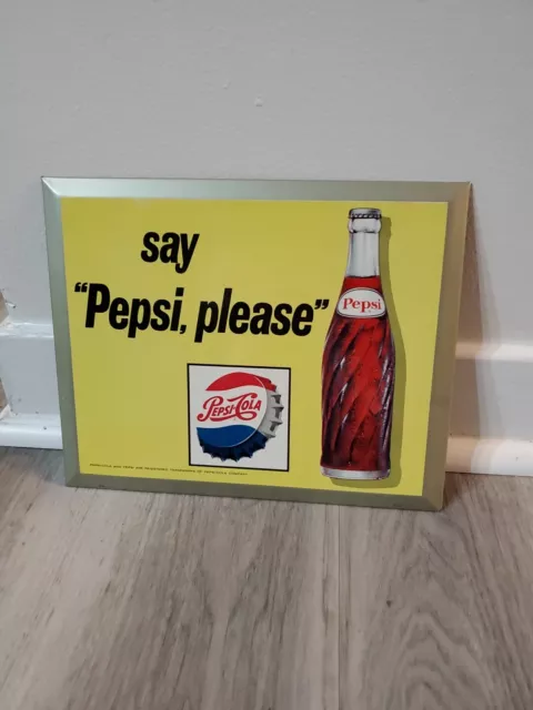 c.1960s Original Vintage Pepsi Sign Metal Say Pepsi Please Soda NEW OLD STOCK