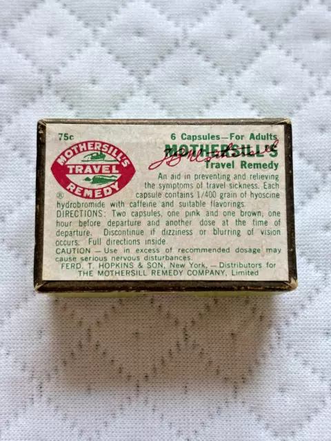 vintage antique Mothersill's Travel Remedy hyoscine hydrobromide quack medicine