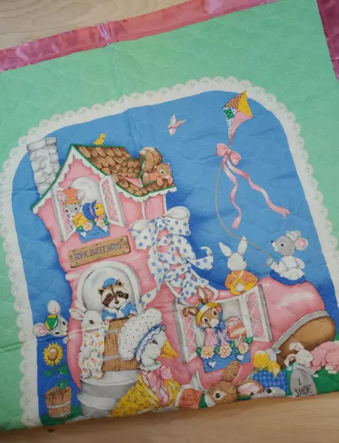 Vintage Quilted Nursery Rhymes Baby Blanket 35”x45” Pastels Wall Hanging