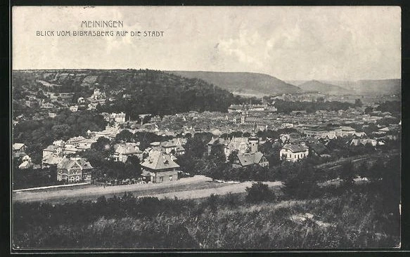 AK Meiningen, Blick vom Bibrasberg auf die Stadt 1906