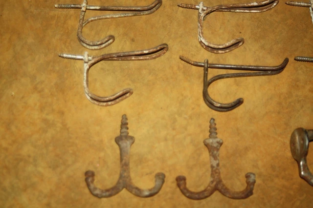Lot Of 22 Vintage Antique School Screw In Wire and Cast Iron Coat - Hat Hooks 6