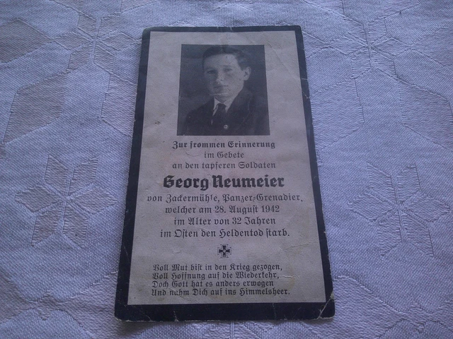 Sterbebild 2.WK, Soldat ,gef. 28.8.1942 im Osten