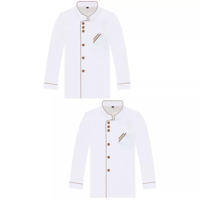 2pcs Long Sleeve Unisex Basical Chef Tops Catering Shirt for